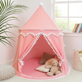 Дитячий намет LIONHERZ® DAS ORIGINAL: Принцесин замок з бавовни та льону | З фібергласовими стержнями та сумкою | Стабільний намет-тіпі для дівчаток (Кораловий рожевий, без аксесуарів)