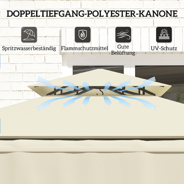 Газонний павільйон для барбекю 242x149x248 см, водовідштовхувальний, вогнестійкий, з подвійним дахом, бежевий
