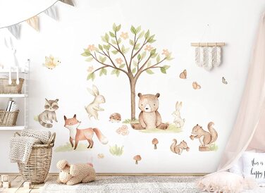 Наклейка на стіну для дитячої кімнати Grandora з лісовими тваринами, наклейка на стіну із зображенням ведмедя, лисиці, дерева, прикраса для дитячої кімнати, DL853-2 (XXL - 276 x 162 см (ШхВ))
