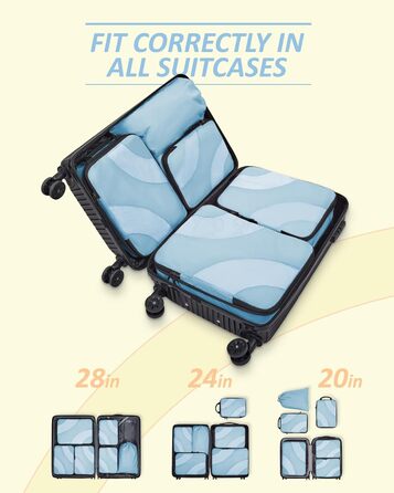 Набір компресійних органайзерів для подорожей BAGSMART для валізи та ручної поклажі, 6 шт, Rose (Baby Blue)