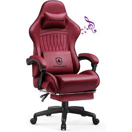 Ігрове крісло Gtplayer ергономічне ігрове крісло робоче крісло з тканинною поверхнею, пружинними подушками сидіння, що з'єднуються підлокітниками, підставкою для ніг (бордовий, Шкіряний)