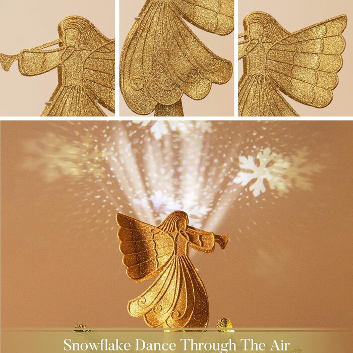 Ялинкова іграшка, золотий ангел 26 см, динамічна проекція снігопаду, відсік для батарейок, різдвяна прикраса, червоне золото