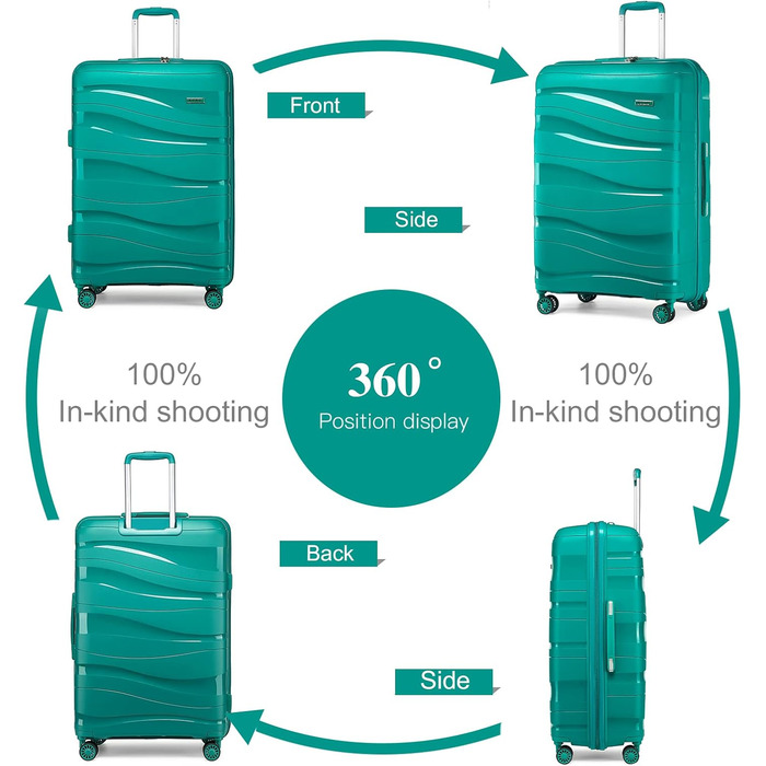KONO Чемодан середнього розміру 65см з поліпропілену з TSA замком, 65x46x26.5см (Зелений)