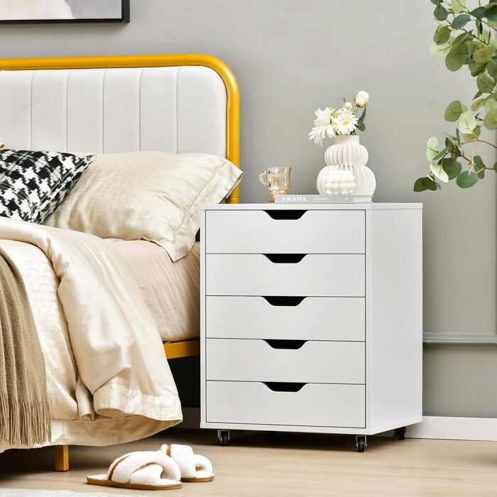 Контейнер GOPLUS з шухлядами, мобільний офісний шафка на колесах, білий, 48 x 39,5 x 65,5 см