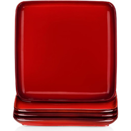 Набір червоних обідніх тарілок з 4 шт. , квадратних, десертних салатних тарілок, 25,4 см, керамічні тарілки, посудомийна машина, духовка та мікрохвильова піч Safe Red/Excursion, Getaway Solids 10 дюймів