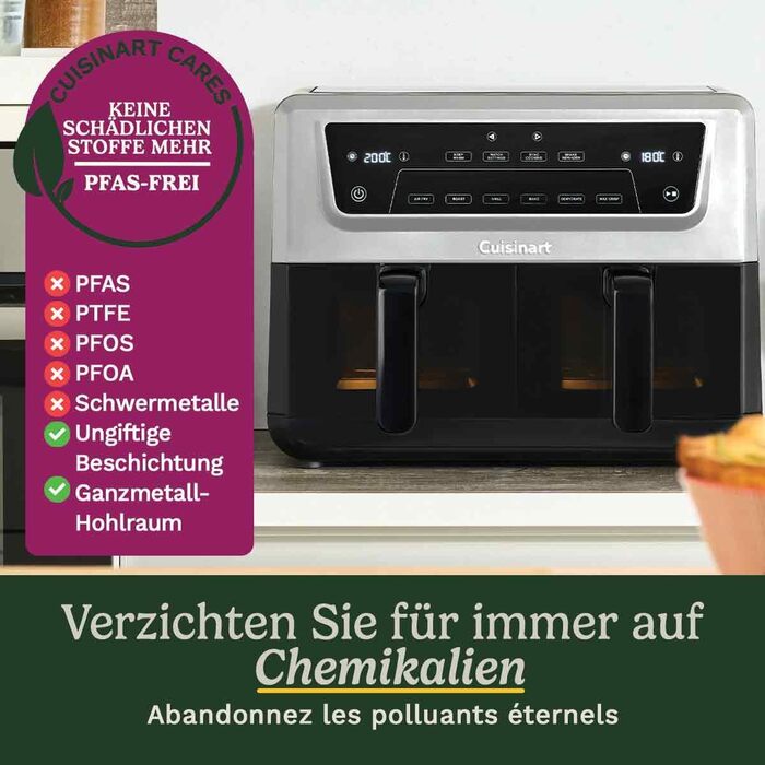 Фритюрниця Cuisinart XXL 10.4L з двозонним нагріванням | Без PFAS та хімікатів | Для смаження, грилю, випікання, дегідратації та підтримання тепла | 2 x 5.2L, 8+ порцій | Знімні деталі з нержавіючої сталі (2 камери)