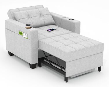 DURASPACE розкладне крісло-ліжко 3-в-1, 99 см, із USB, кишенею, підстаканником, для малих приміщень, зелений/світло-сірий