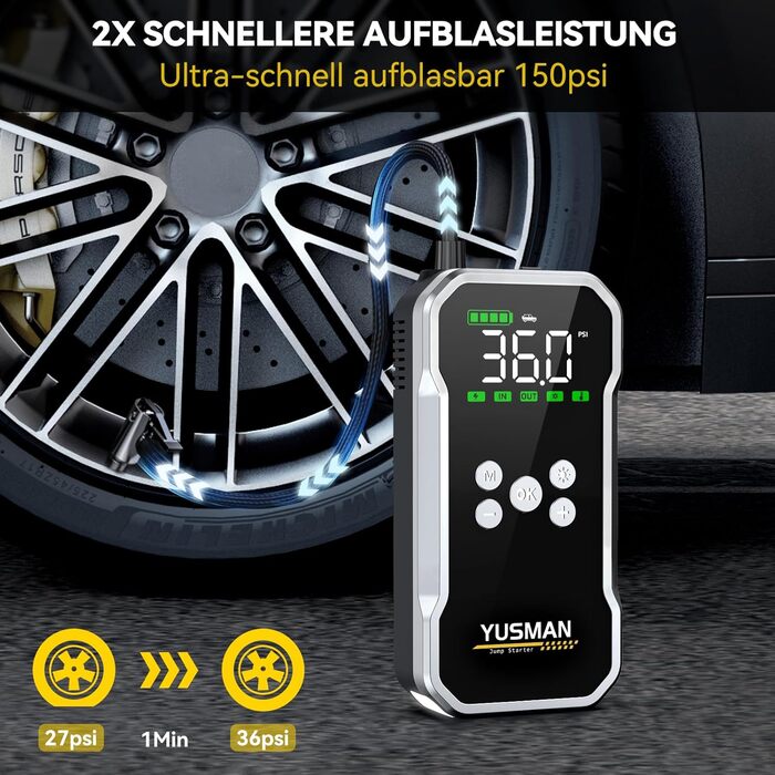 Powerbank для автомобіля Starthilfe: 6000A, 12V, для бензинових та дизельних авто, LCD-дисплей, 4 режими LED-підсвічування – для SUV, мотоциклів, газонокосарок