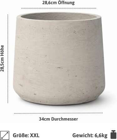 Вазон Patt Pflanzgefäß Grau L: бетонний вазон для дому та саду, сірий, морозостійкий, UV-стійкий, Ø34 см, 28.6x28.5 см