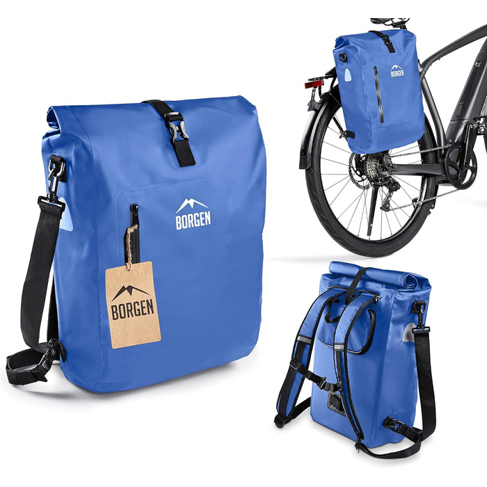 Кофр Borgen 3в1 для багажної полиці водонепроникний - Посилені ремені (новинка 2023 року) - Може використовуватися як велосипедний рюкзак, сумка-кофр, велосипедна сумка та рюкзак (синій, 25 л)