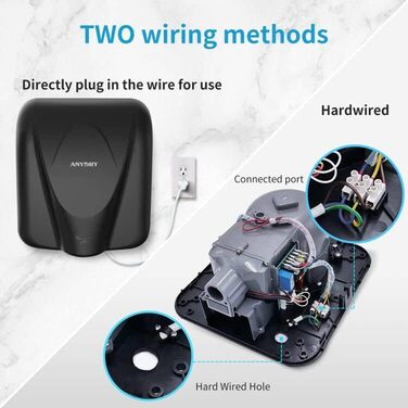 Anydry 2812 - Електричний сушар для рук AnyDry, для комерційного використання, нержавіюча сталь, швидка сушка (7-10 сек), 1600W, чорний (Brushed)