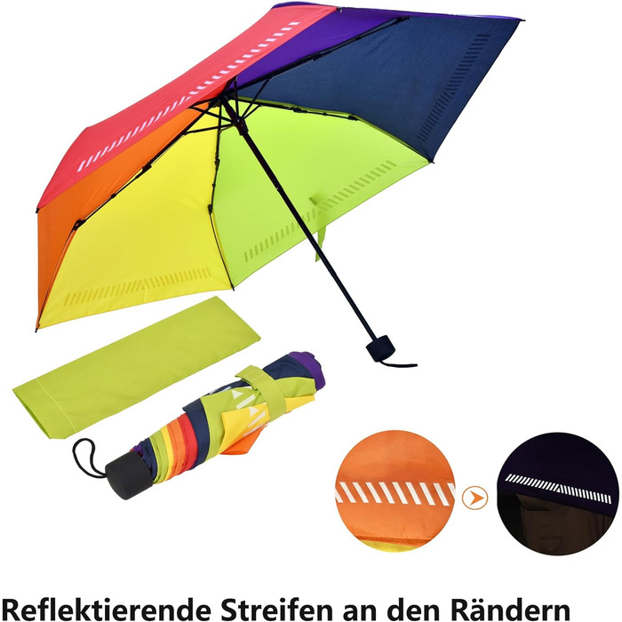 Дитяча парасолька Willingood, кишенькова парасолька, світловідбиваючі смуги, 6 ребер, сталь 8 мм, понж 210T, макс. 50 символів