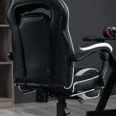Ігрове крісло Vinsetto Офісне крісло Поворотне крісло Крісло керівника з підставкою для ніг Спинка Подушка Регульована штучна шкіра 65x64x114-123.5 см (БілийЧорний)