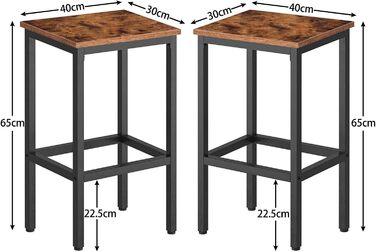 Набір барних стільців HOOBRO 2, висота сидіння 65 см, металевий каркас, темно-коричневий, вінтаж, EBF65BY01G1