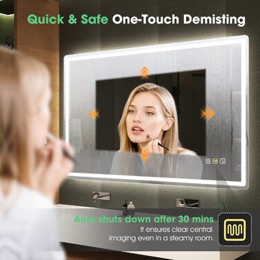 Дзеркало для ванної кімнати S'bagno Bluetooth з підсвічуванням 100x70 см, LED, протитуманне, регулювання кольору 3000K-6500K, диммування, пам'ять, HD-загартоване скло, IP44, горизонтальне/вертикальне