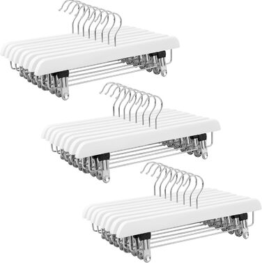 Набір вішалок для штанів SONGMICS Rockbügel, 24 шт., з дерева, з антиковзними затискачами, для штанів, шортів та спідниць, білий