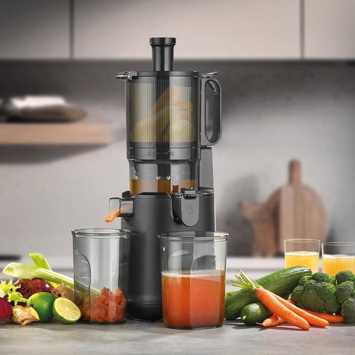 CASO Juice Fit Pro - Швидковичавниця, Тест-переможець: Haus & Garten Test, Низька швидкість (40 об/хв), Велика завантажувальна воронка 130 мм Ø для цілих фруктів, Чорний