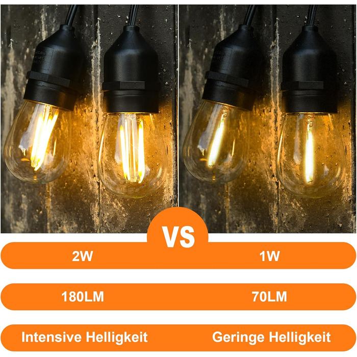 BRIMAX LED гірлянда для вулиці, 30 метрів, AC220-240V, IP44, 46+4 лампочки G40 E12 1W, 2200K тепле біле світло, розширювана, для кемпінгу, ярмарку, саду, вечірки