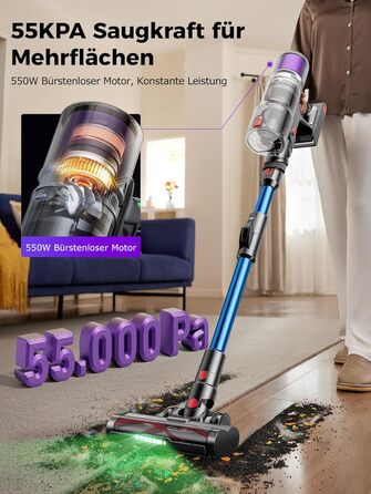 Бездротовий пилосос Proscenic P16: акумуляторний, 550W, 65 хв роботи, гнучкий згин, GreenEye, антизаплутувальна насадка, для килимів, твердих поверхонь, шерсті тварин, синій