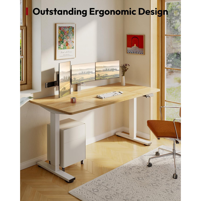 SANODESK Регульований стіл за висотою 160x70 см – Електричний столик для стоячи/сидячи з подвійним мотором, вантажопідйомність до 90 кг, ергономічне робоче місце (білий+горіх) 160 x 70 см Горіх