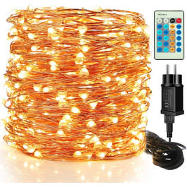 LED гірлянда на батарейках 50м, 500 LED, мідний дріт, зірочки, диммування, пульт, для декору, різдвяні вогні, водонепроникна, для саду, тераси, кімнати