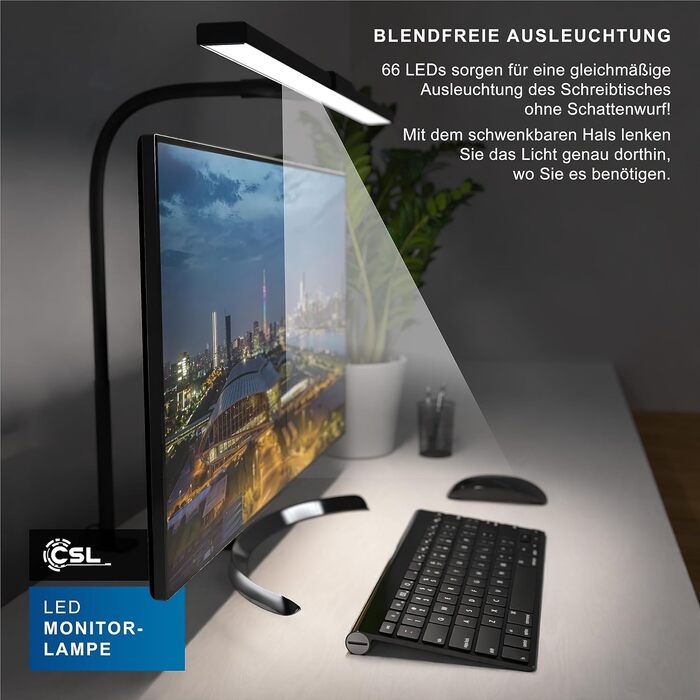 LED-лампа для монітора CSL Screenbar USB з пультом дистанційного керування, регульована яскравість, 3 колірні температури, захист очей, поворотна