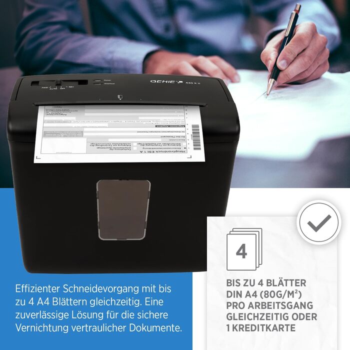 Шредер Genie 440 X II: безпечне знищення документів P4, автоматичний старт/стоп, об'єм кошика 9L, чорний | Для дому та офісу