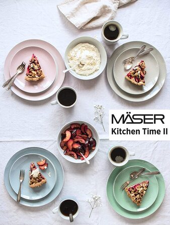 Набір посуду MSER 931564 Kitchen Time II для 4 осіб, комбінований сервіз на 16 предметів пастельного кольору з тонким малюнком, фарфор, (кольоровий)