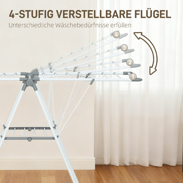 Сушарка для білизни розкладна, 1,565 м довжини, з 2 ярусами, регульовані крила, сушилка для одягу на крилах, біла