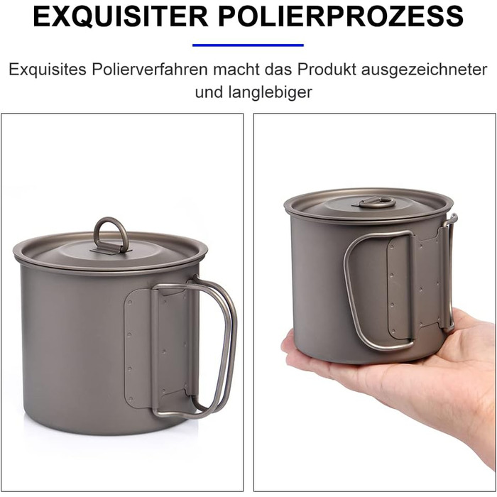 Титанова кружка Widesea 600 мл з foldable ручкою для кемпінгу та пікніків на природі