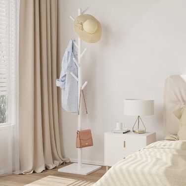 Підвісна вішалка для одягу з масиву дерева, дерев'яна вішалка для одягу, 8 гачків, 3 регульовані висоти, 30x30x180 см, білий колір