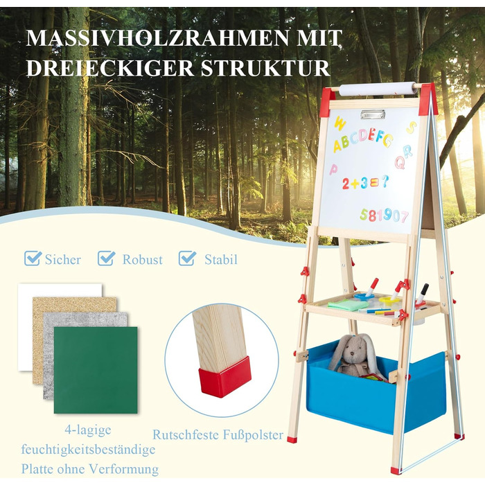 Дитяча мольберт GOPLUS 3-в-1: дошка-магніт, дошка для малювання, тримач для паперу та аксесуари, регульована висота, 3-8 років