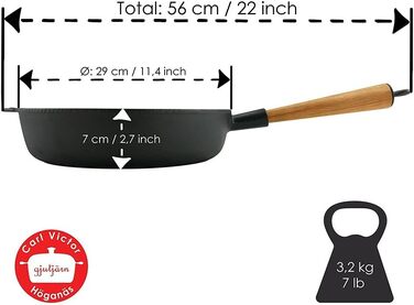 Сковорода Carl Victor 28 см чавунна без PFAS з легкою дерев'яною ручкою