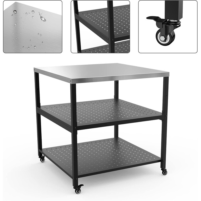 Onlyfire Robuster стіл для піци та гриль-стіл з нержавіючою сталею та 4 колесами, 80 x 80 x 83 см