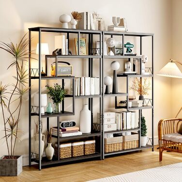 Стильна полиця Bealife для книг, 5 ярусів, чорна, 98 x 30 x 180 см. Відкрита полиця для вітальні, офісу, робочого кабінету, в стилі індустріальний дизайн