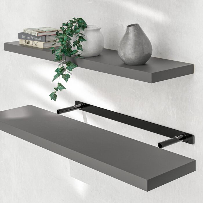 Настінна полиця Casaria Holz Schwarz 15 кг - для кухні, вітальні, коридору. Плаваюча полиця-книжкова шафа, матова