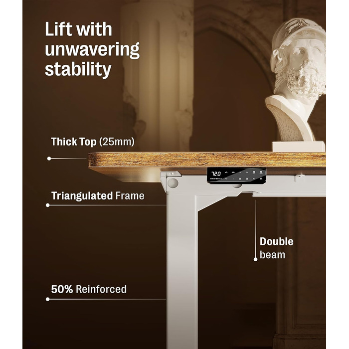 Регульований стіл MAIDeSITe S2 Pro (160x80 см) з електроприводом, 160 кг, захист від зіткнення, білий каркас + вінтажна коричнева стільниця