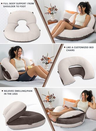 Подушка для читання INSEN, спинка для сидіння в ліжку, для читання, розслаблення, для дорослих, матерів та дітей, подушка для пресу, для ліжка (горизонтальна, вельветовий коричневий, базова)