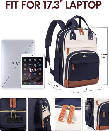 Рюкзак LOVEVOOK для ноутбука 15.6 дюймів: шкільний, для підлітків, водонепроникний, антикрадійний, для дівчаток та хлопців, чорний, бежевий
