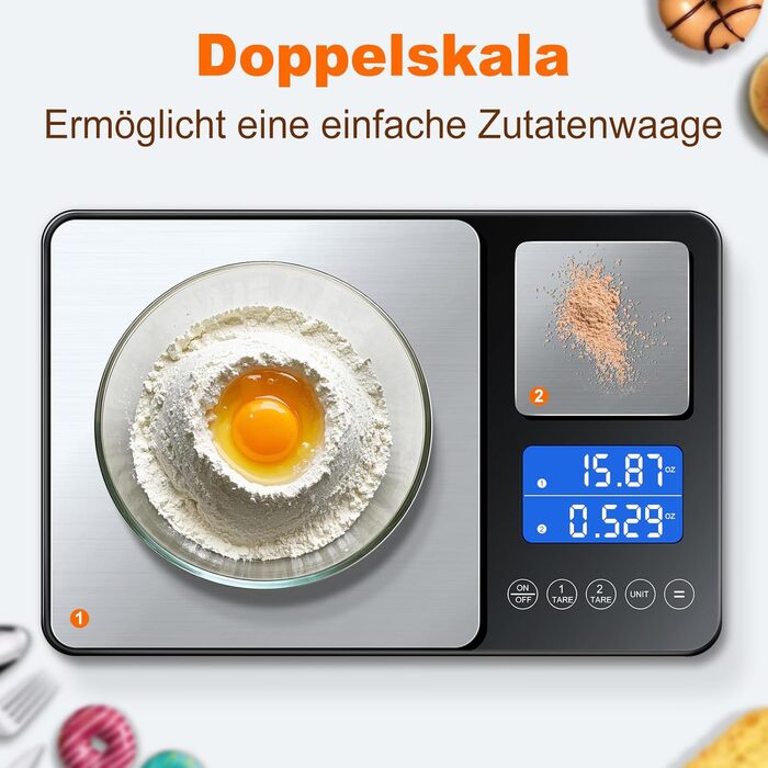 Кухонні ваги електронні з подвійною платформою, 15 кг, LCD дисплей, функція тарування, для випічки та приготування їжі (S-K600H)