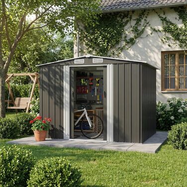 Сарай металевий Devoko 96x98x160 см з похилим дахом, антрацит. Садовий будиночок з дверима, рукавичками. Міцний, стійкий до іржі.