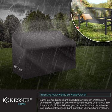 Садова лавка KESSER® з дерева для 3-4 осіб, анодований антрацит 125 см, стійка до погодних умов, витримує до 320 кг, з чохлом для балкона, тераси та саду