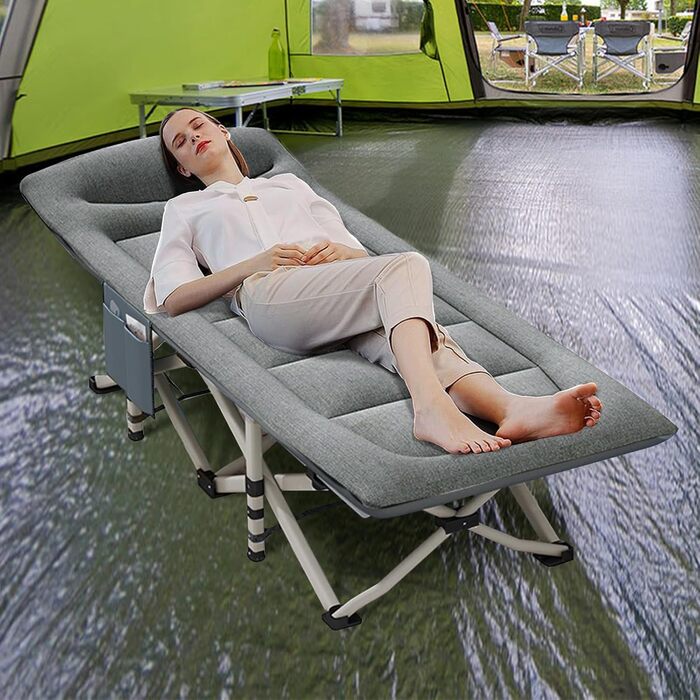 Розкладне кемпінгове ліжко CALIYO, польове ліжко для гостей до 200 кг, 190 x 68 x 40 см, з сумкою для зберігання, світло-сіре