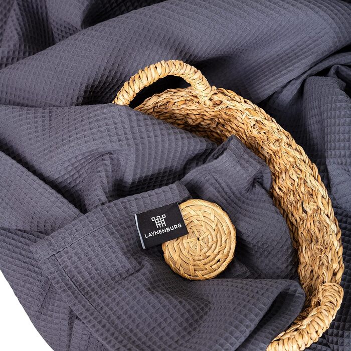 Плед LAYNENBURG Premium 180x220 см, вафельна тканина, 100% бавовна, антрацит