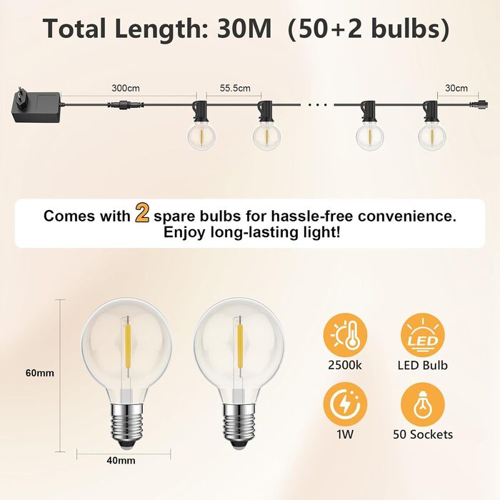 Світлодіодний сонячний ліхтар Yeeklab 15M 252 G40 IP45, стійкий до погодних умов, 4 режими сонячної батареї/USB для саду та вечірок