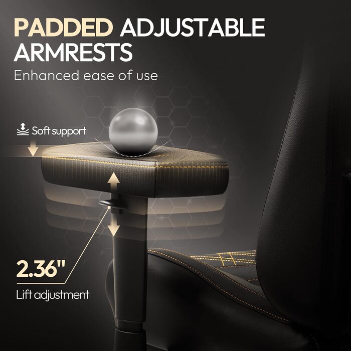 Ігровий крісло Dowinx з масажем та підігрівом, дихаюча спинка, регульоване, з підніжкою, підтримка спини та шиї, чорно-білий (чорний з золотом)