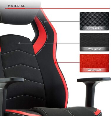 Ігрове крісло ергономічний комп'ютерний стілець, крісло для геймерів, офісне крісло, регульоване обертове крісло з тканини, Червоне і чорне