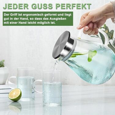 Скляна карафа SUSTEAS 2.5 л з кришкою та носиком: для води, еспресо, соку, вина