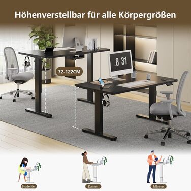 Регульований стіл, 180x80 см, електричний стоячий стіл з подвійним мотором, сенсорна панель, USB-A, організація кабелів, стільниця 25 мм, ергономічний офісний стіл, білий