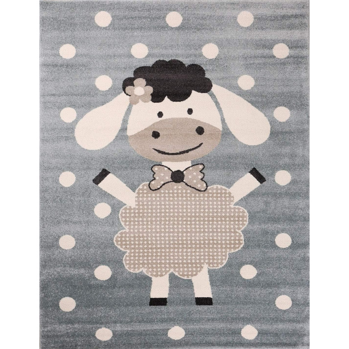 Дитячий килимок VIMODA Дитячий килимок для дитячої кімнати Веселі вівці М'ята Блакитний Бежеві Крапки, Розміри 80x150 см (Ø 120 см Круглий)